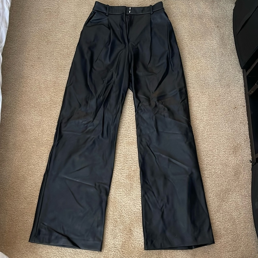 Wide leg faux leather trousers